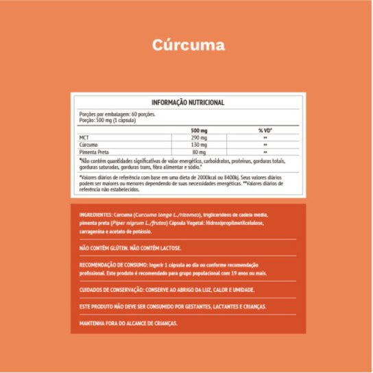Cúrcuma 100% Vegetal 500mg 60 Capsulas Ocean Drop