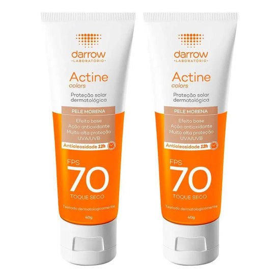 Darrow Actine Colors Kit com 2 Unidades – Protetor Solar Facial com Cor FPS70 – Pele Morena 40g Kit