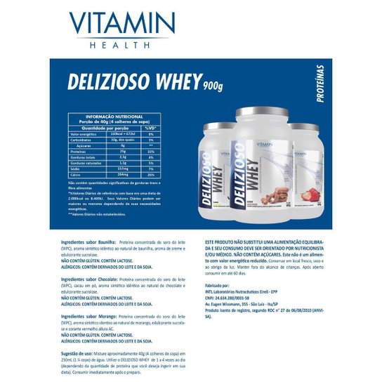 Delizioso Whey Vh Baunilha Chocolate Morango 900g