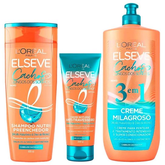 Elseve Cachos Longos dos Sonhos Kit - Shampoo + Creme Noturno + Creme 3 em 1 Kit
