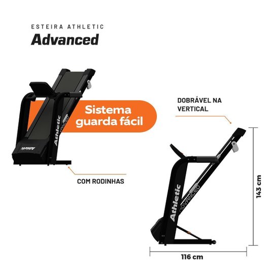 Esteira Elétrica Athletic Advanced 16km/h Suporta 130kg Inclinação Eletrônica 12 Níveis 25 Programas