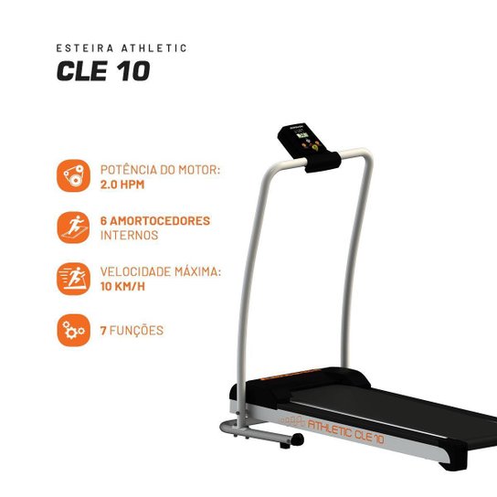 Esteira Elétrica Athletic CLE 10 10km/h Bivolt Suporta 100kg