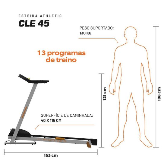 Esteira Elétrica Athletic CLE 45 Residencial Bivolt 16km/h