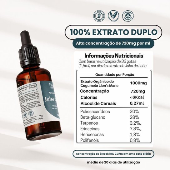 Extrato Líquido Juba De Leão 30ml | Foco E Concentração