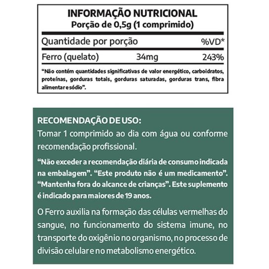 Ferro Bisglicinato Quelato Vegano 60 Comprimidos - Lauton