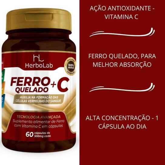 FERRO QUELADO + VITAMINA C - 60 CAPS - SUPER CONCENTRADO