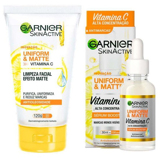 Garnier Skin Uniform & Matte Vitamina C Kit – Sérum Facial + Gel de Limpeza Kit
