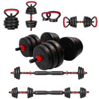 Halter Anilha Barra Kettlebell Kit Musculação 6 Em 1 - 40kg Yangfit