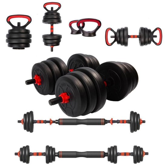 Halter Anilha Barra Kettlebell Kit Musculação 6 Em 1 - 40kg Yangfit