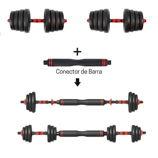 Halter Anilha Barra Kettlebell Kit Musculação 6 Em 1 - 40kg Yangfit