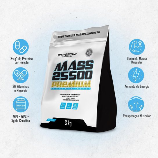 Hipercalórico Mass 25500 Body Nutry – Ganho de Massa e Energia – 3kg