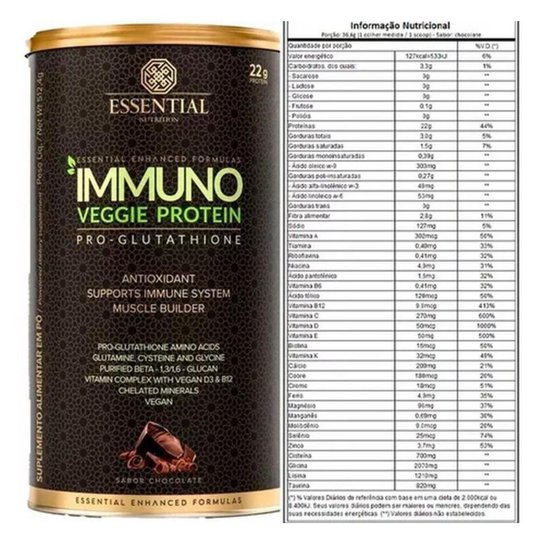 Immuno Veggie Pro-glutathione Chocolate - 512,4g - Essential Nutrition