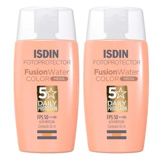 Isdin Fusion Water 5 Stars Color Kit com 2 Unidades – Protetor Solar Facial com Cor FPS50 – 50ml – M