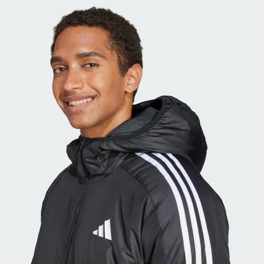 Jaquela Adidas Puffer Bobojaco Isolamento 3 Listras Com Capuz Masculina