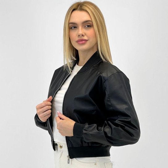 Jaqueta Blue Rose Bomber em P.u Feminina