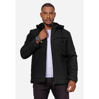Jaqueta Dupla Face WA Elegante Preta Masculina Capuz Removível Cor:;Tamanho:EGG;Gênero:Masculino