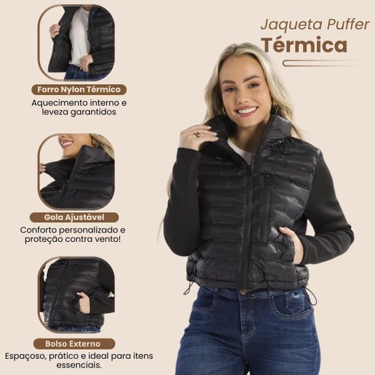 Jaqueta Feminina Bobojaco Térmica com Mangas de Moletom - Inverno Casual Confortável