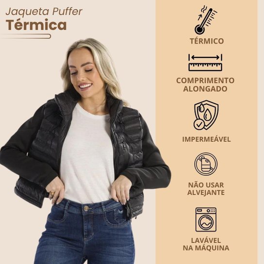 Jaqueta Feminina Bobojaco Térmica com Mangas de Moletom - Inverno Casual Confortável