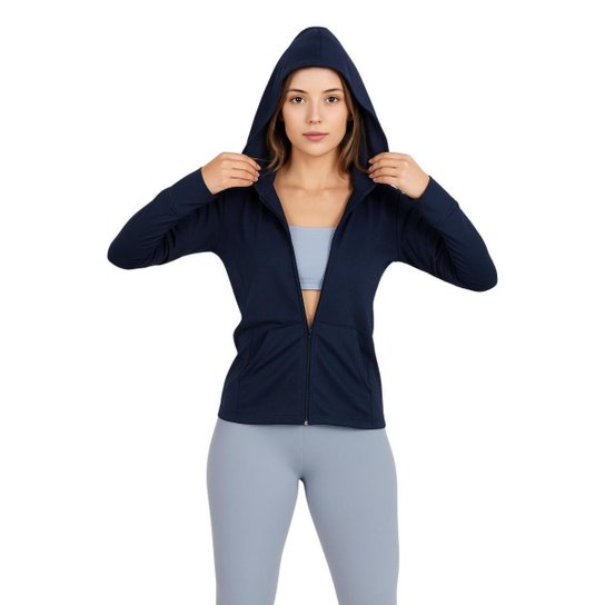 Jaqueta feminina esportiva Dry respirável com capuz bolsos leve