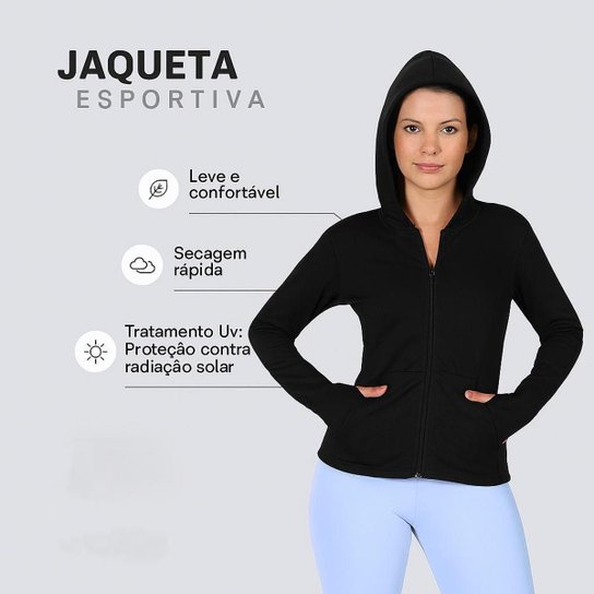 Jaqueta feminina esportiva Dry respirável com capuz bolsos leve