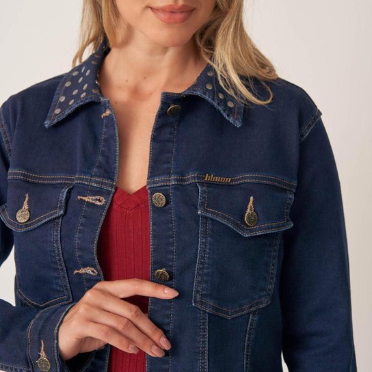 Jaqueta Jeans Confort Gola Com Tachas Feminino