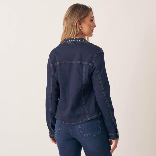 Jaqueta Jeans Confort Gola Com Tachas Feminino