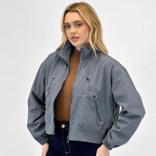 Jaqueta Pacific Blue Tecido Bomber Curta Oversized Feminina