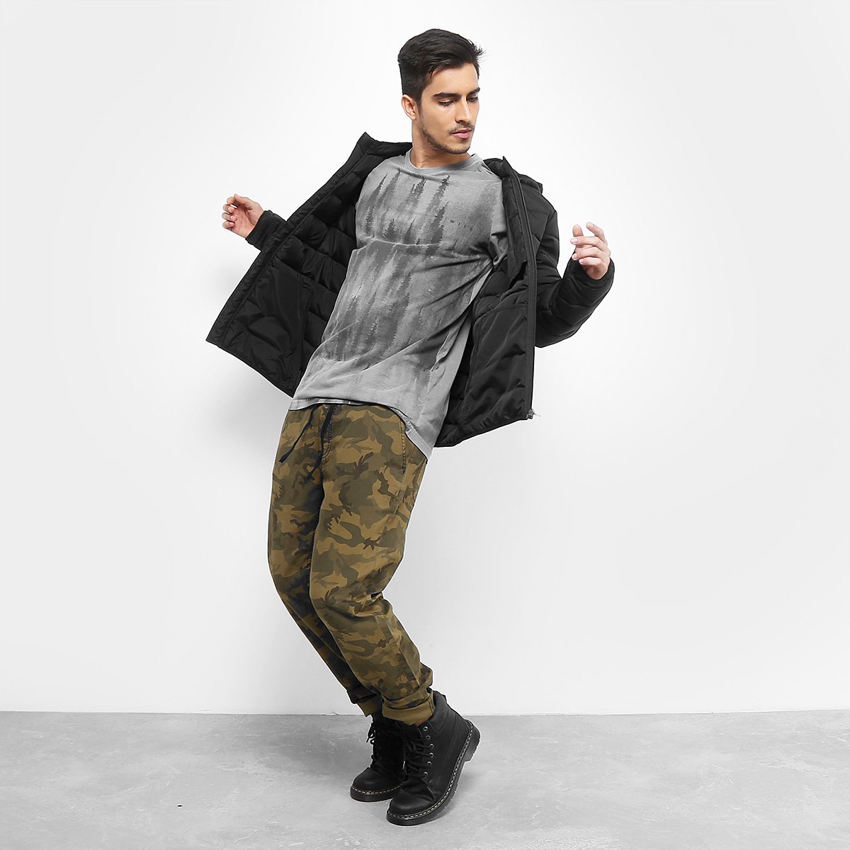 jaqueta puffer treebo básica capuz masculina