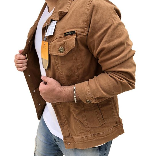 Jaqueta Sarja Caramelo Detalhes Destroyed Masculina