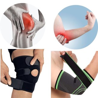 Joelheira Compressão Articulada Fisioterapia + Cotoveleira Ajustável Ortopedica