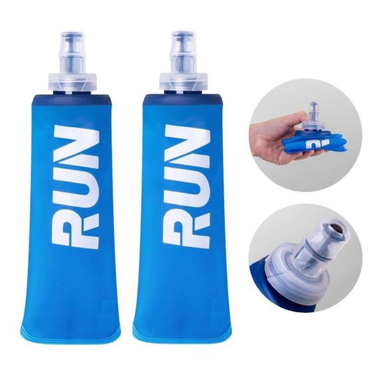 Kit 02 Garrafas Dobráveis Soft Flask Sherpa RUN Boca Pequena - AZUL 250 ML