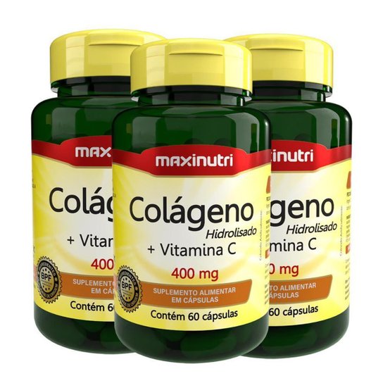 Kit 03 Colágeno Hidrolisado + Vitamina C 60 Cáps Maxinutri