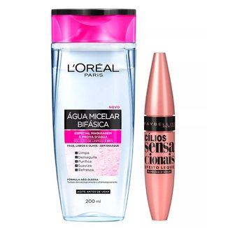 Kit 1 Água Micelar Bifásica Solução de Limpeza Facial 5 em 1 L Oréal Paris 200ml 1 Máscara