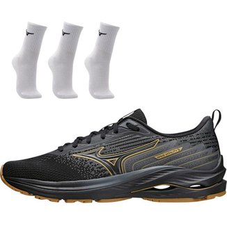 Kit 1 Tênis de Corrida Masculino Mizuno Wave Vitality 5 e 3 pares de Meia Cano Médio