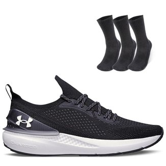 Kit 1 Tênis de Corrida Masculino Under Armour Charged Quicker e 1 Pct com 3 pares de Meia cano alto