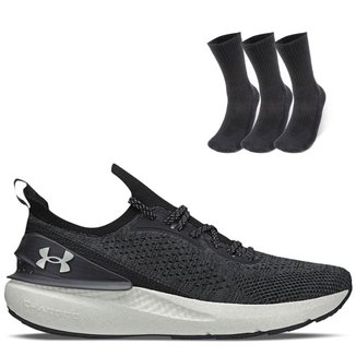 Kit 1 Tênis de Corrida Masculino Under Armour Charged Quicker e 1 Pct com 3 pares de Meia cano alto