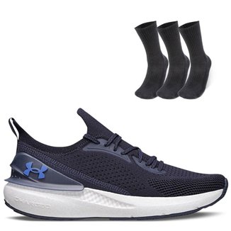 Kit 1 Tênis de Corrida Masculino Under Armour Charged Quicker e 1 Pct com 3 pares de Meia cano alto