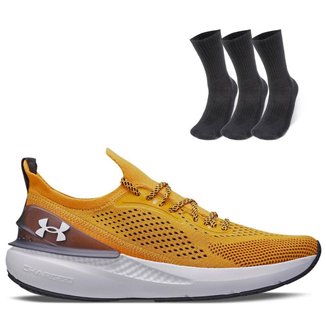 Kit 1 Tênis de Corrida Masculino Under Armour Charged Quicker e 1 Pct com 3 pares de Meia cano alto