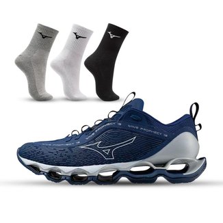 Kit 1 Tênis Masculino Mizuno Wave Prophecy 13 e 3 Pares de Meia Cano Médio