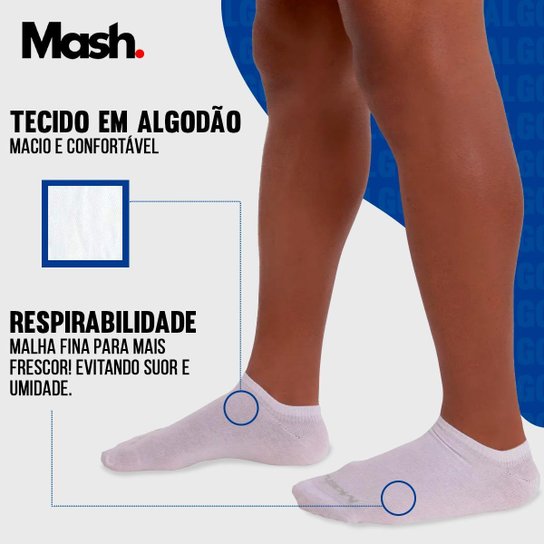 Kit 10 Pares Meias Mash Cano Curto Baixo Meia Soquete Sport Algodão Masculina Feminina Academia