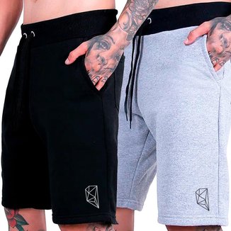 Kit 2 Bermudas Moletom Short Masculino Academia Treino Fitness Tamanho:M;Gênero:Masculino;Cor: