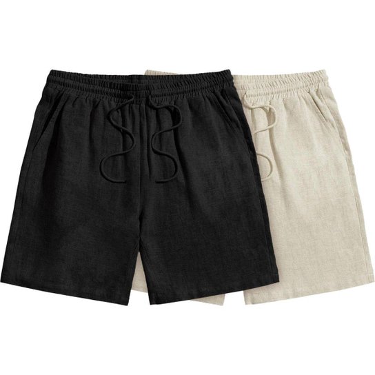 Kit 2 Bermudas Short Linho Premium Masculino Mauricinho Moda Praia