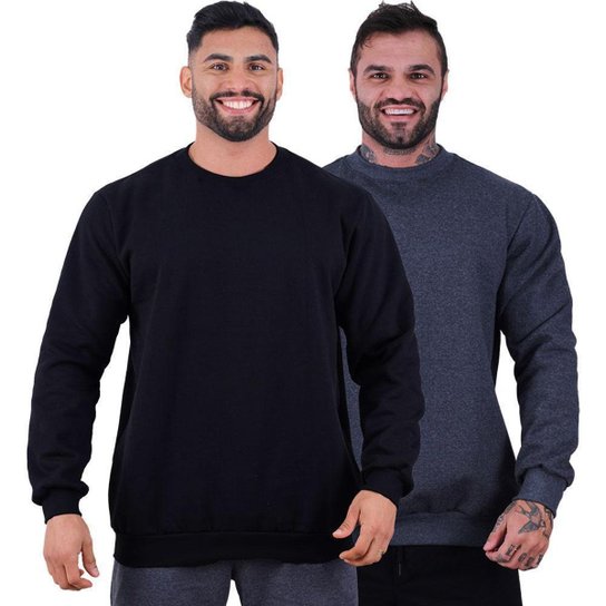 Kit 2 Blusa de Frio Moletom Basic MXD Conceito Sem Capuz Lisas