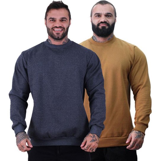Kit 2 Blusa de Frio Moletom Basic MXD Conceito Sem Capuz Lisas