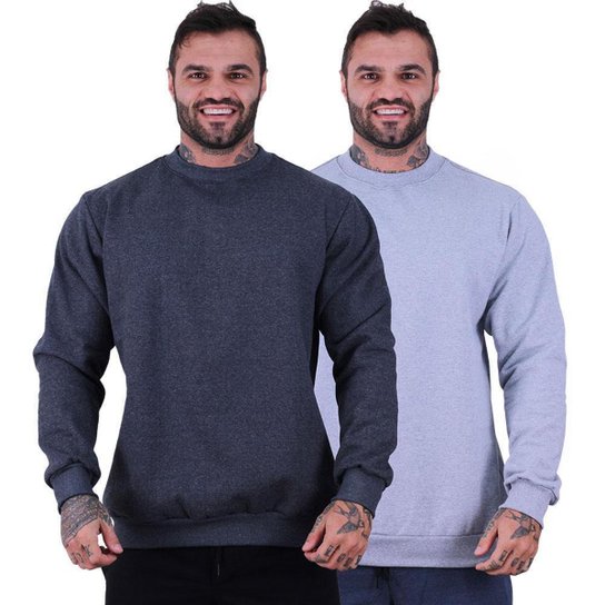 Kit 2 Blusa de Frio Moletom Basic MXD Conceito Sem Capuz Lisas