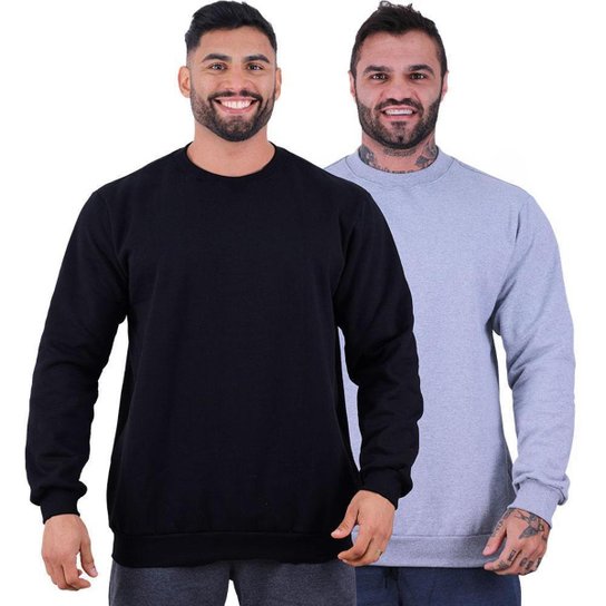 Kit 2 Blusa de Frio Moletom Basic MXD Conceito Sem Capuz Lisas