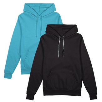 Kit 2 Blusa Moletom Canguru com Capuz Liso Sem Estampa Unissex Feminino Masculino Adulto Blusas