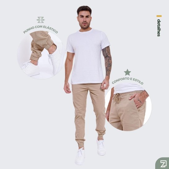Kit 2 Calças Jogger Jeans Sarja Masculina Com Punho