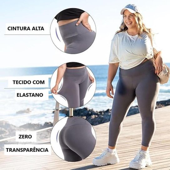 Kit 2 Calças Legging Plus Size Reforçada Academia Fit Genero:Feminino;Tamanho:G1 46-48;Cor: