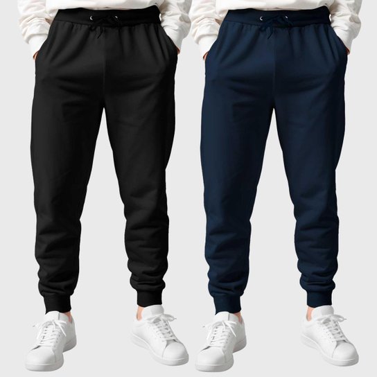 Kit 2 Calças Masculinas Moletom Flanelada Slim Benellys